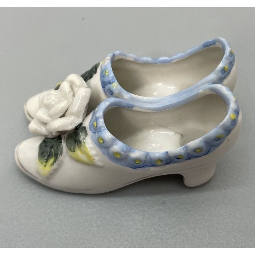 Mini Miniature Vase Pitcher Shoes Porcelain White Floral Flower Made in Japan - Picture 11 of 16